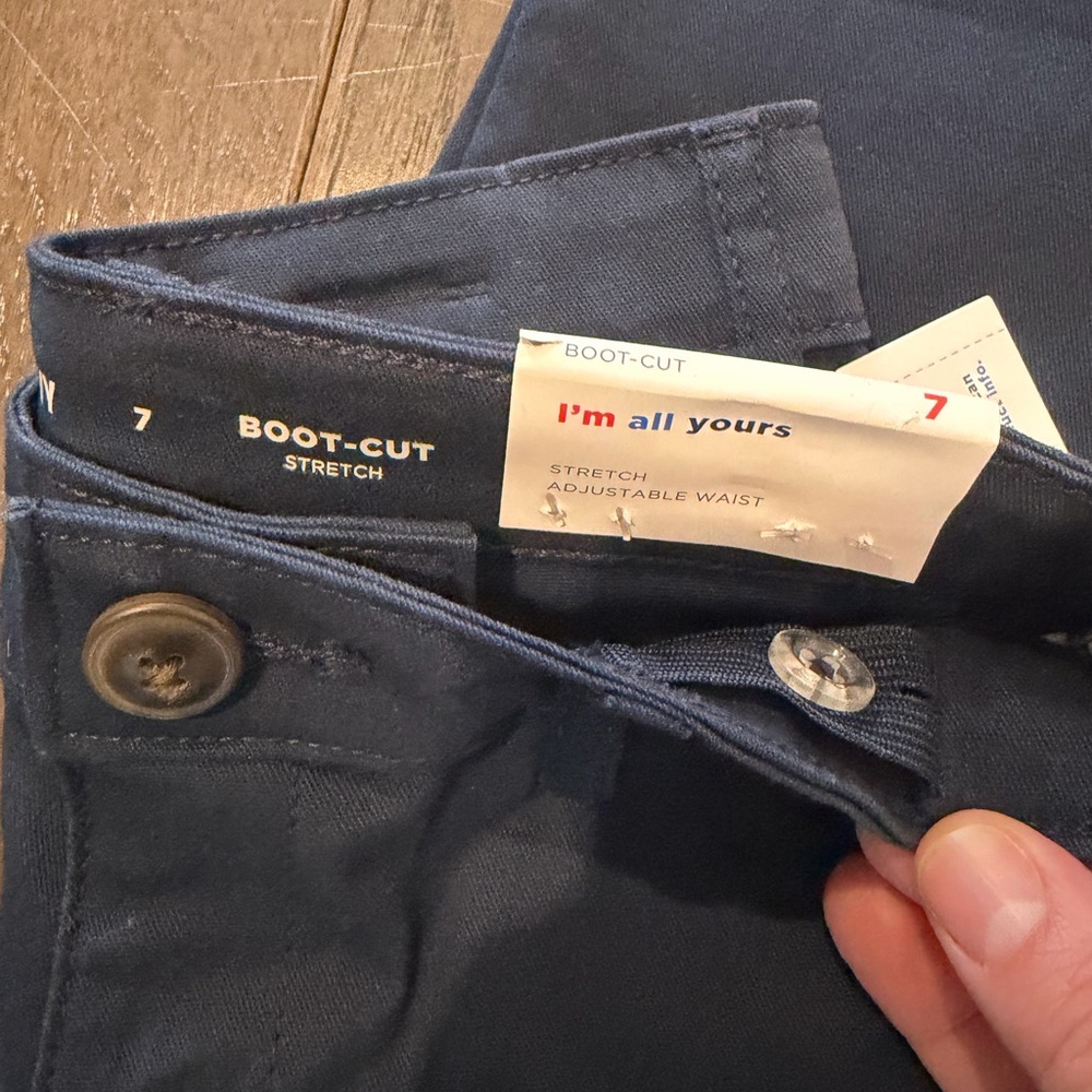 Old Navy girls navy bootcut uniform pants stretch adjustable waist with button